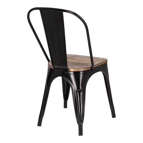 Krzesło do jadalni Paris Wood czarne metalowe z drewnianym siedziskiem industrialne D2.DESIGN