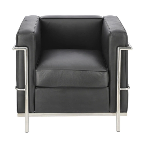 Fotel wypoczynkowy Kubik czarna skóra naturalna nowoczesny do salonu inspirowany LC2