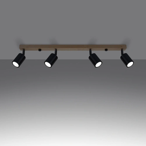 Nowoczesny plafon sufitowy VERDO 4 czarny z drewnem regulowany do salonu SOLLUX LIGHTING