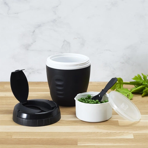 Lunchbox Travel Intesi okrągły czarny szczelny pojemnik na lunch z łyżką do pracy i szkoły