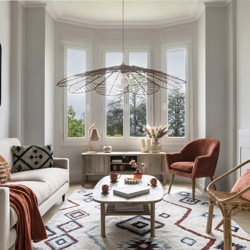 Stolik kawowy Banila prostokątny drewniany z półką do salonu nowoczesny akacja 120x70