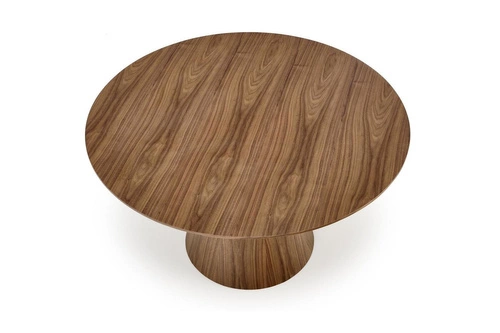 Stół okrągły do jadalni Obituar 136 cm nowoczesny orzechowy na jednej nodze Intesi