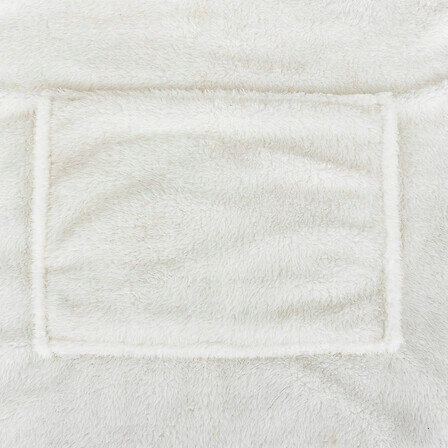 Koc z rękawami i kapturem Teddy biały ciepły bluzo koc na kanapę Atmosphera