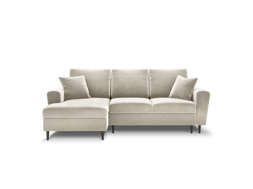 Narożnik z funkcją spania Moghan Beige Velvet Lewostronna kolor nóg czarny