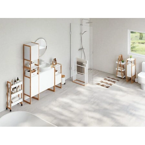 Biała szafka łazienkowa stojąca pod umywalkę Natureo 70 cm nowoczesna MDF bambus 5five