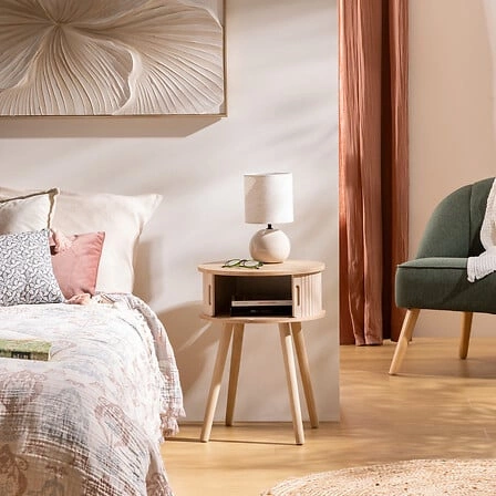 Szafka nocna Atmosphera Nysos w stylu skandynawskim, naturalna, z półkami, 40 cm szerokości