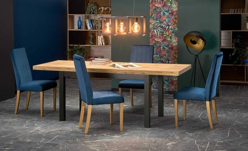 Stół rozkładany do jadalni Tiago 140-220 cm nowoczesny dąb naturalny czarne nogi Intesi