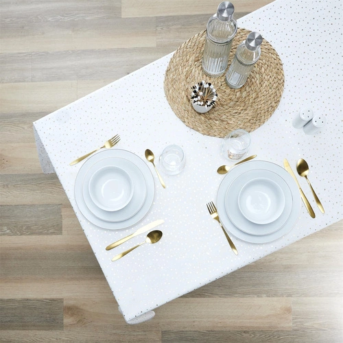 Obrus na stół prostokątny Star Dore 140x250 cm biały złoty nowoczesny do jadalni Intesi