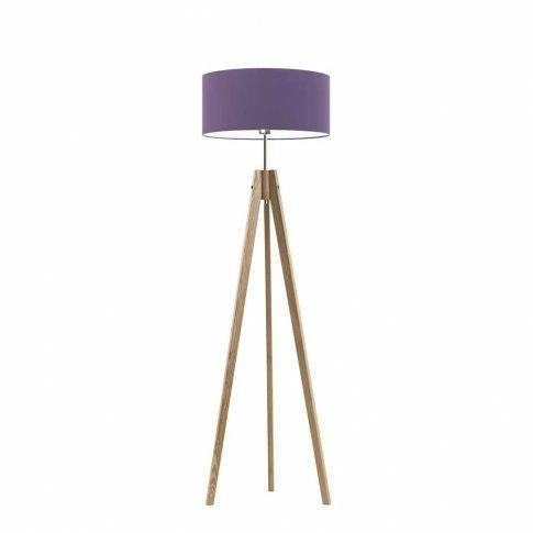 Lampa stojąca do salonu HAITI Lysne glamour drewniana z abażurem fioletowym 138 cm