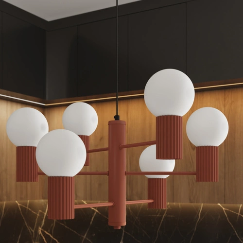 Żyrandol nowoczesny HALO 6 ochra czerwona do salonu i jadalni aluminium 64 cm