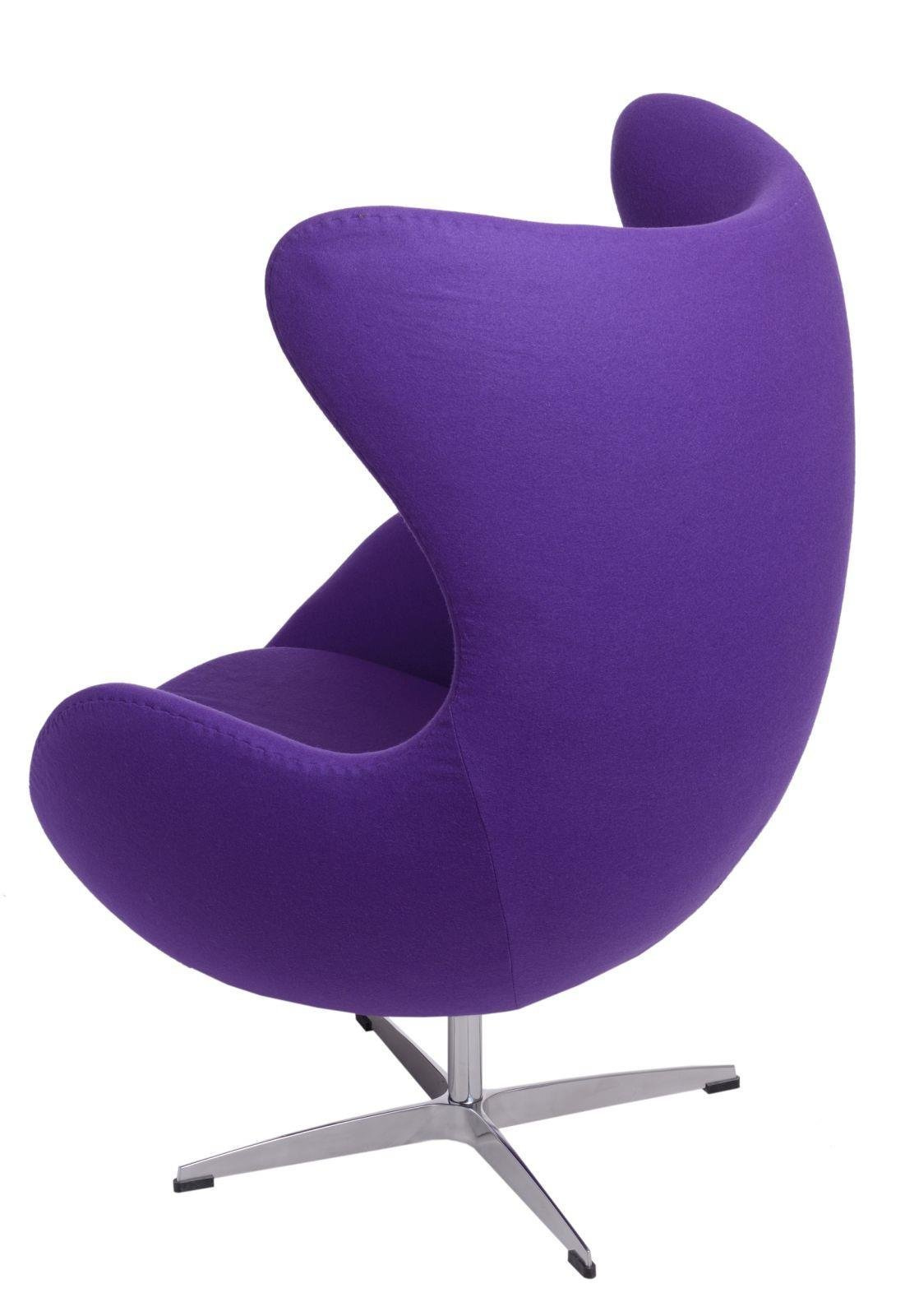 Fotel uszak Jajo inspirowany Egg do salonu fioletowy kaszmir nowoczesny bujany obrotowy