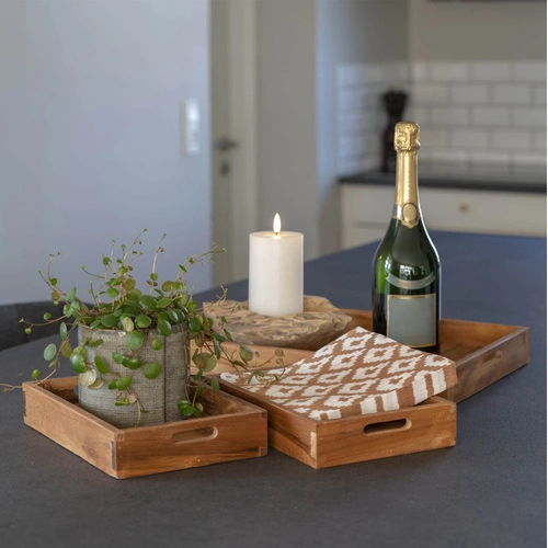Faro House Nordic prostokątna taca drewniana tekowa zestaw 3 szt. dekoracyjne