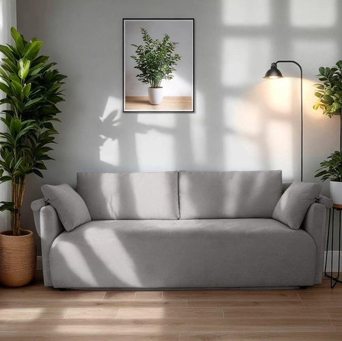 Sofa rozkładana Mondel 3 osobowa sztruksowa szara z funkcją spania i pojemnikiem do salonu