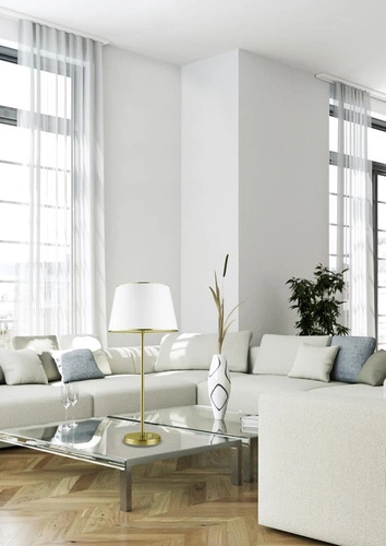 Lampka nocna do sypialni Ibis klasyczna z abażurem, złota patyna, ze ściemniaczem 58 cm