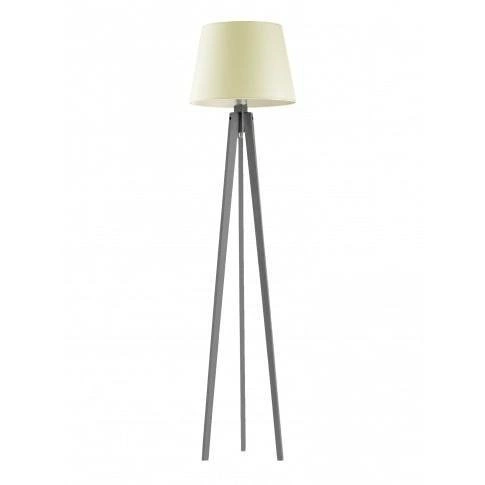 Lampa podłogowa Curacao trójnóg drewniana z abażurem ecru do salonu i sypialni Lysne
