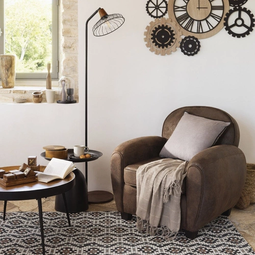 Stolik kawowy okrągły Siwan 70 cm drewno mango i metal czarny loftowy do salonu Atmosphera