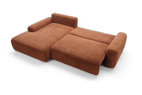 Narożnik sztruksowy z funkcją spania Domle lewy nowoczesny do salonu terakota Intesi