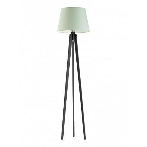 Lampa stojąca do salonu Curacao Lysne nowoczesna drewniana z abażurem miętowym 158 cm