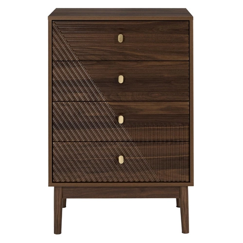 Komoda Tiffany z szufladami ryflowana orzech 60 cm klasyczna na nóżkach do salonu Intesi