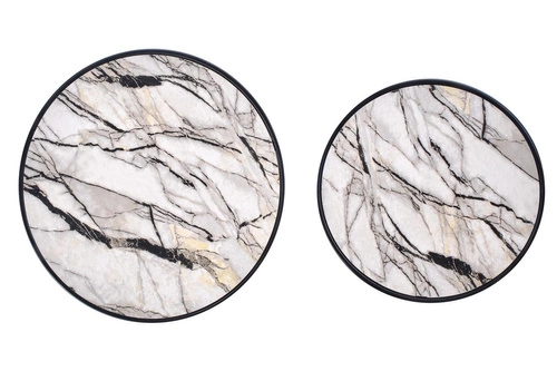 Zestaw 2 okrągłych stolików kawowych Chaletz biały marmur nowoczesny do salonu 2w1
