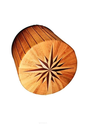 Pufa okrągła Kompas Intesi nowoczesna tapicerowana do salonu lub sypialni brązowa 40 cm