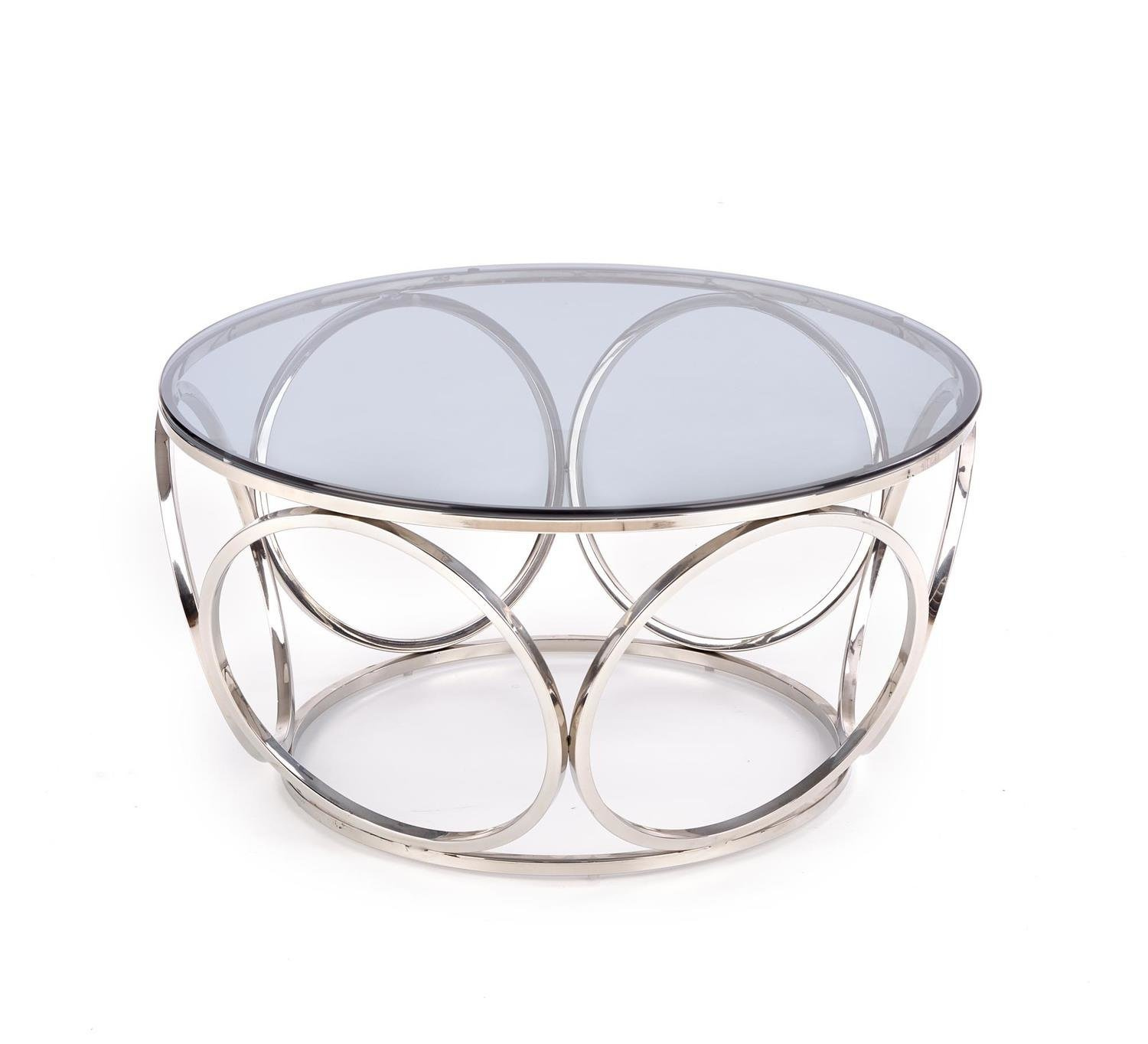 Stolik kawowy okrągły szklany Deyn 80 cm srebrny nowoczesny do salonu Intesi