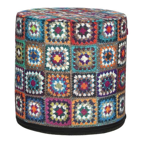 Pufa okrągła Overlay Intesi multikolor nowoczesna do salonu i sypialni zdejmowany pokrowiec