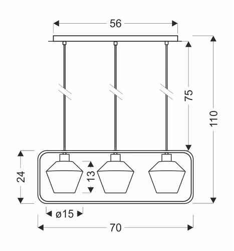 Lampa wisząca Niko czarny 3x40W E27 klosz bezbarwny karbowany