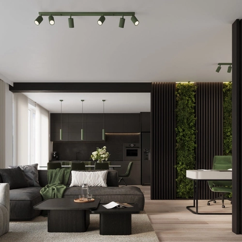 Plafon sufitowy KARBON 4L oliwkowy zielony minimalistyczny do salonu i sypialni