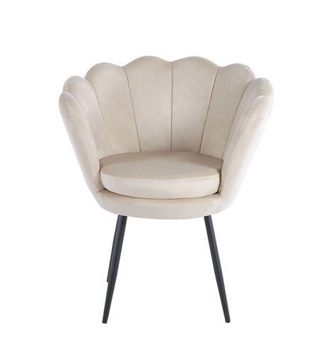 Krzesło tapicerowane muszelka Fiona VIC welurowe beżowe z podłokietnikami do salonu glamour Intesi