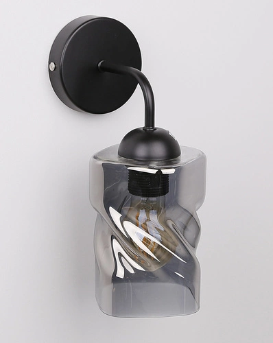 Kinkiet ścienny Felis nowoczesny czarny z dymionym szklanym kloszem do salonu i sypialni