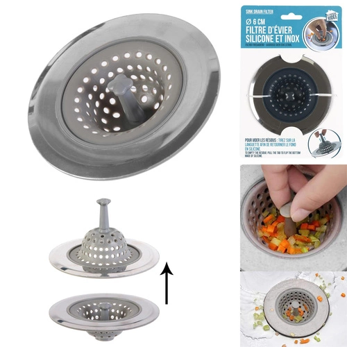 Sitko do zlewu kuchennego Intesi szare silikonowe i stal nierdzewna nowoczesne 11 cm