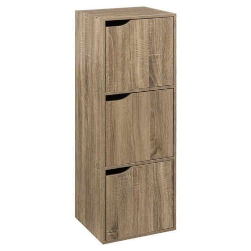 Komoda wysoka Kali 100 cm nowoczesna z 3 szafkami do przedpokoju naturalna