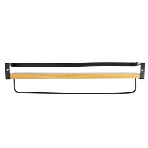 Półka kuchenna loftowa Indu czarna drewniana wisząca na przyprawy z poprzeczką Intesi