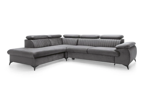 Narożnik z funkcją spania lewy Lund L szary nowoczesny do salonu z pojemnikiem