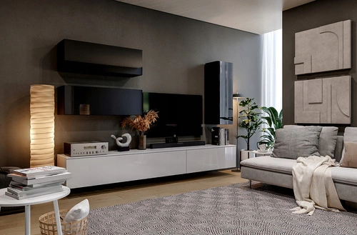 Szafka RTV wisząca Box 175 cm biała połysk nowoczesna do salonu Intesi