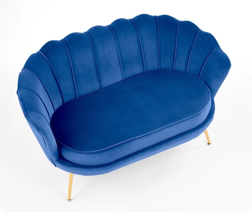 Sofa dwuosobowa welurowa Florencja granatowa glamour do salonu na złotych nogach Intesi