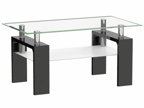 Stolik kawowy Ziba szklany prostokątny z półką czarny nowoczesny do salonu 110x60 cm