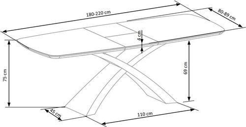 Stół rozkładany do jadalni Siles nowoczesny czarny szklany blat 180–220 cm Intesi