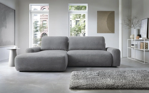 Narożnik z funkcją spania sztruksowy lewy Domle szary ciemny do salonu Intesi