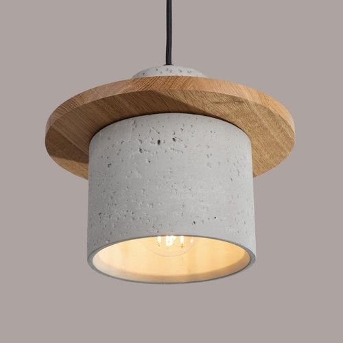 Lampa wisząca MAB beton nowoczesna okrągła do salonu i kuchni z drewnem szara 125 cm