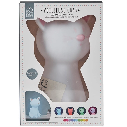 Lampka nocna do pokoju dziecka Cat Night biała nowoczesna przenośna LED z regulacją koloru Intesi