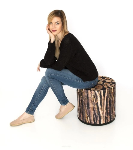 Pufa okrągła Acacia Intesi nowoczesna kolorowa do salonu lub sypialni styl boho 40 cm