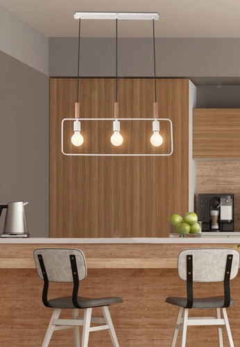 Nowoczesna lampa wisząca Frame biała 3-punktowa do salonu, kuchni lub jadalni