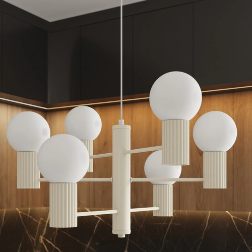 Nowoczesny żyrandol HALO 6 beżowy do salonu i jadalni z aluminium