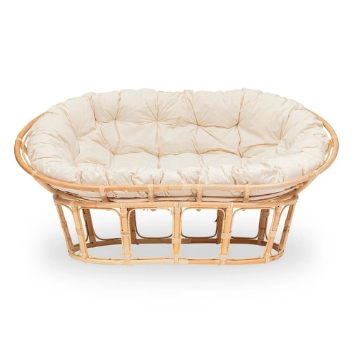 Sofa Mamasan boho rattanowa 2-osobowa do salonu lub ogrodu naturalna z wygodną poduszką