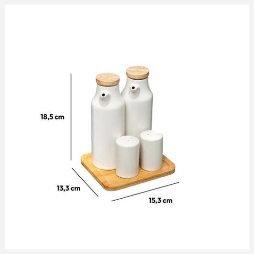 Zestaw 4 pojemników na przyprawy Seramik na podstawce bambusowej
