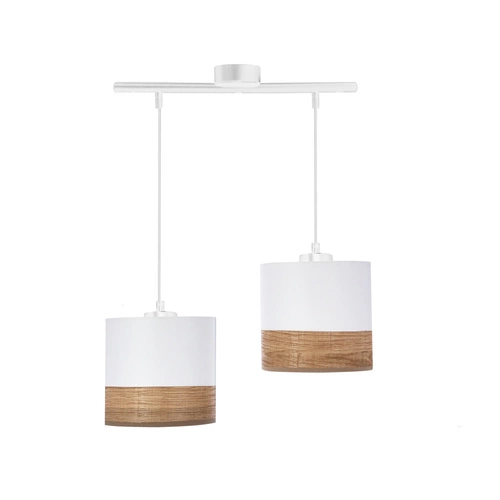 Lampa wisząca Porto biały 2x60W E27  abażur biały+orzechowy