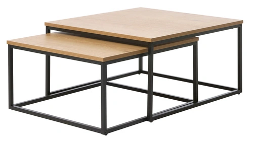 Zestaw stolików kawowych Resul 2w1 kwadratowych loft dąb czarny 75x75cm do salonu