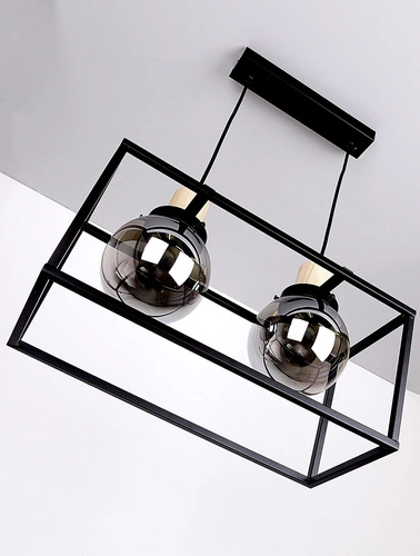 Lampa wisząca Retro 2 czarna z dymionym kloszem do salonu i jadalni regulowana